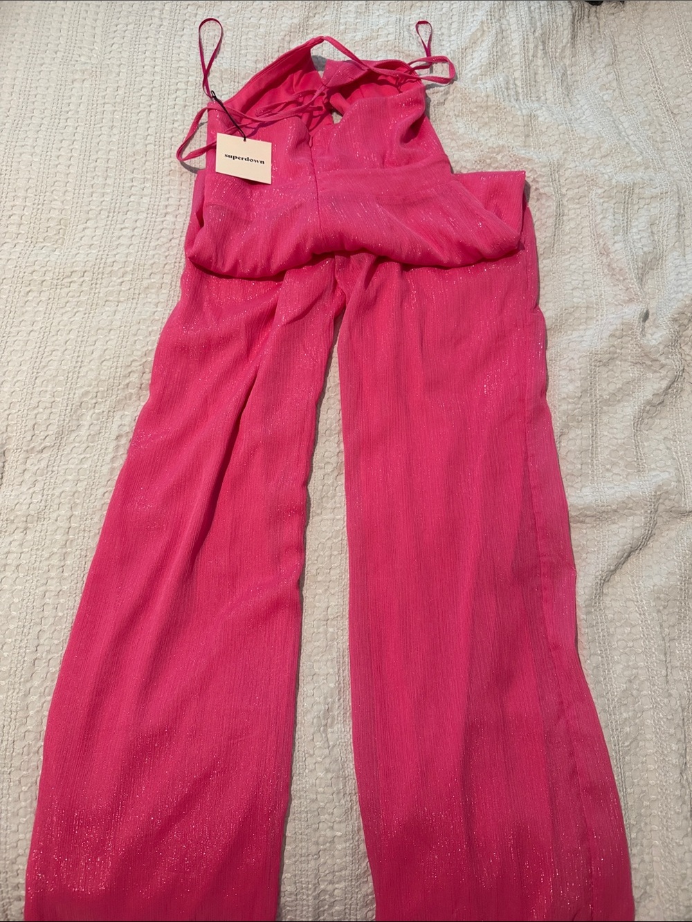 superdown Hot Pink Sparkle Spaghetti-Strap Jumpsuit